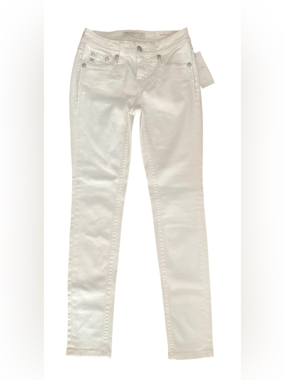Miss Me Jeans 25 Mid-Rise Skinny White Rhinestone Embellished Denim New NWT
